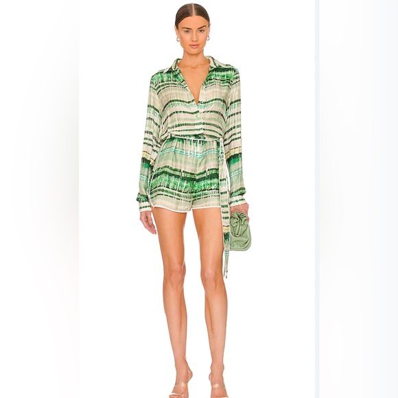 Alexis Pants - Alexis Florentyn Silk Button-Down Belted Romper